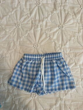 Kids Blue Gingham Swim Shorts with Drawstring